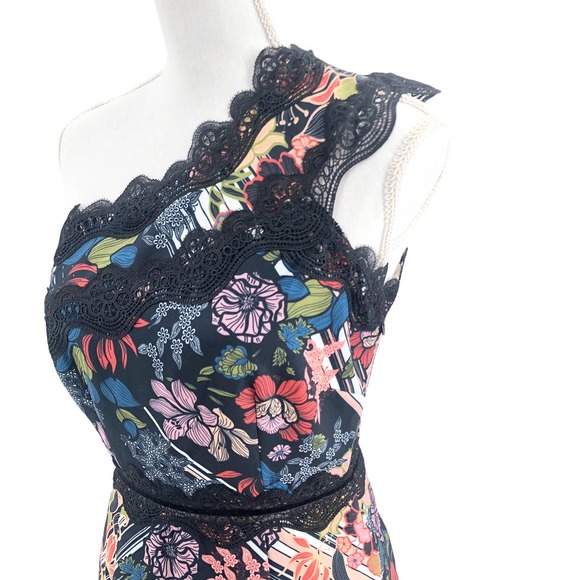 Foxiedox NEW Womens Size 4 Retro Flowers One-Shoulder Party Mini Dress - Picture 6 of 10